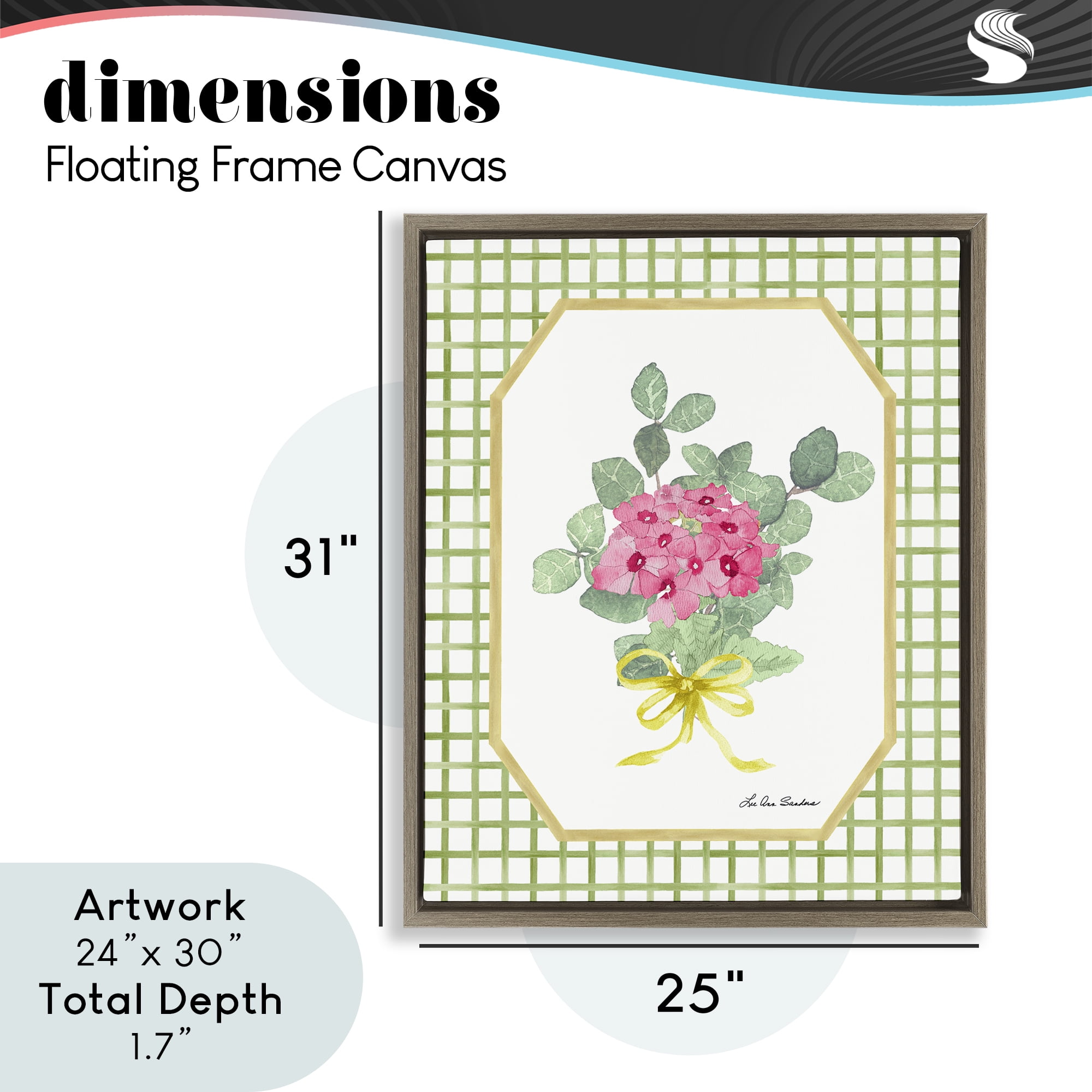 Botanical Story on Grid Pattern Brown Framed Floater Canvas Wall Art, design by Lee Ann Sanders