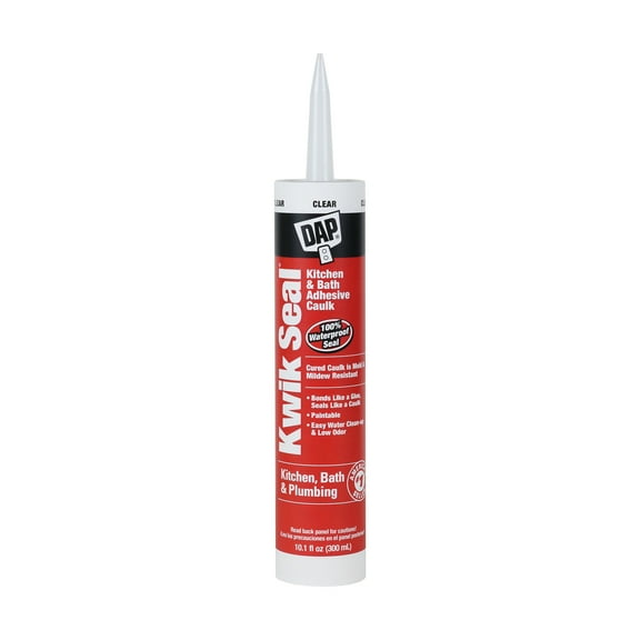 DAP Kwik Seal Kitchen and Bath Adhesive Caulk, Clear, 10.1 oz