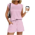 thumbnail image 5 of Enjoytime Summer Vacation Outfits for Women Plaid Sleeveless Crewneck Tops Shorts Two Piece Sets Travel Casual Loungewear Set, 5 of 8
