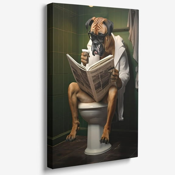 Aaheei Funny Dogs Art Bathroom Wall Art Decor Bathroom Decor Dog Reading Newspaper on Toilet Prints Canvas Bathroom Decor Cute Dog Wall Poster Bathroom Art for Bathroom Nursery Room