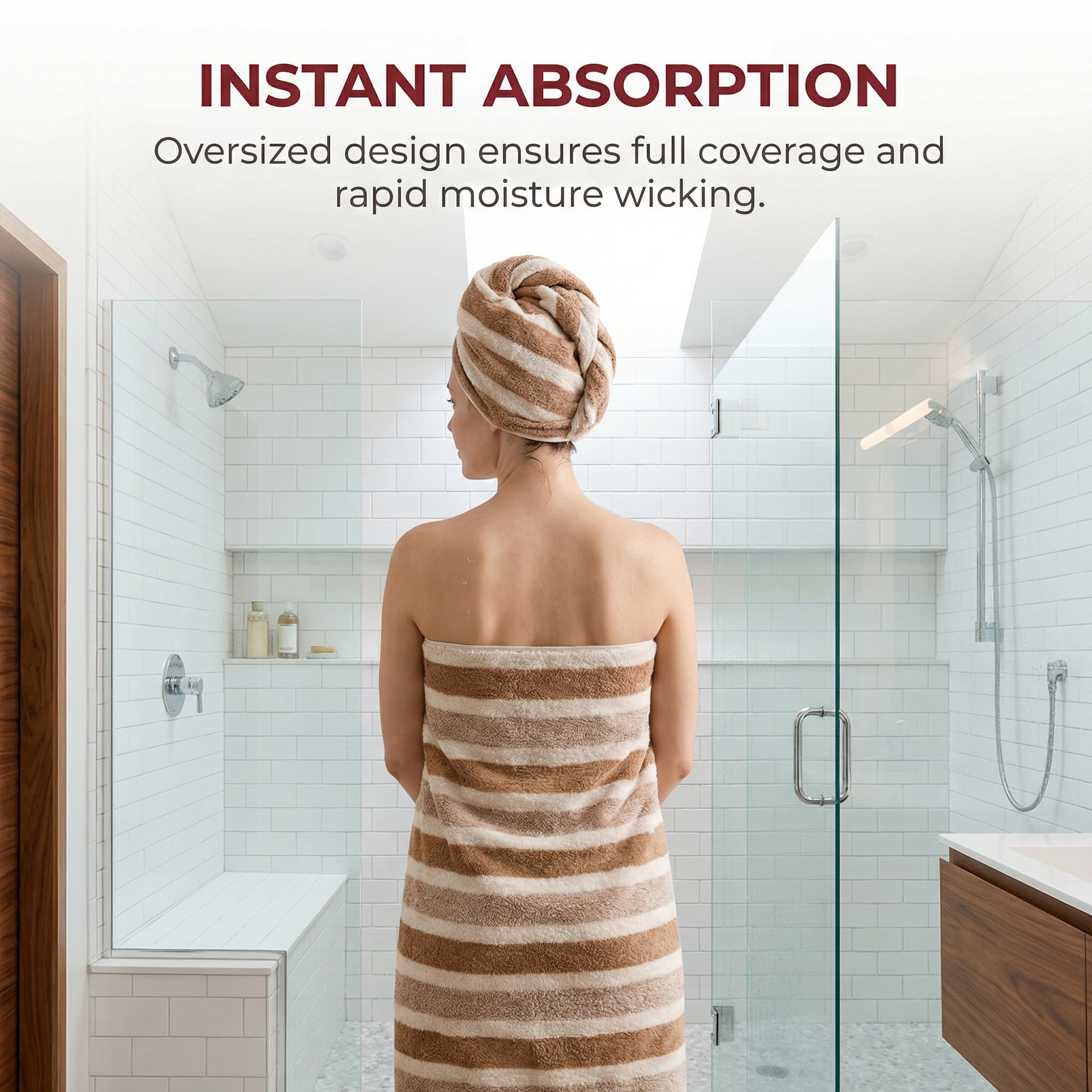 Unique Bargains Plush Absorbing Bath Towel 2 Pack Brown/Grey 71" x 35"/55" x 28"