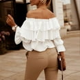 thumbnail image 3 of Women Off Shoulder Top Layered Ruffle Long Sleeve Pure Color Casual Style T Shirts for Daily Life, 3 of 5