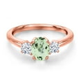 thumbnail image 3 of Gem Stone King 18K Rose Gold Plated Silver Green Prasiolite and White Zirconia Engagement Ring for Women | 1.40 Cttw | Oval 7X5MM | Gemstone Birthstone | Size 5, 3 of 6