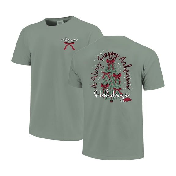 Women's Light Green Arkansas Razorbacks Christmas Tree Comfort Colors T-Shirt