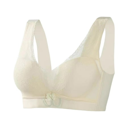 Ndbuld Bras for Women No Underwire Plus Size Woman Embroidered Glossy Comfortable Breathable Bra Underwear No Rims On Claerance XL White