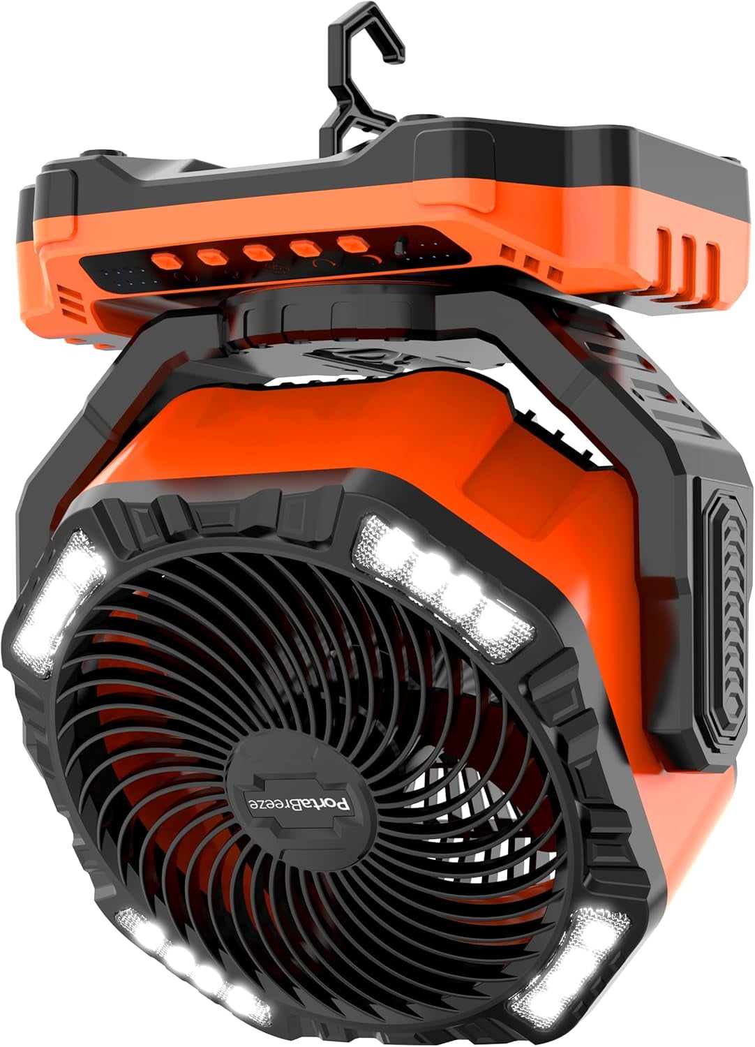 PortaBreeze 40000mAh Rechargeable Camping Fan w Light, Portable Battery Operated High Velocity Floor Table Fan; Oscillating w Timer, Remote for Outdoors, RV, Jobsite, Dorm, Patio, Weather Emergencies