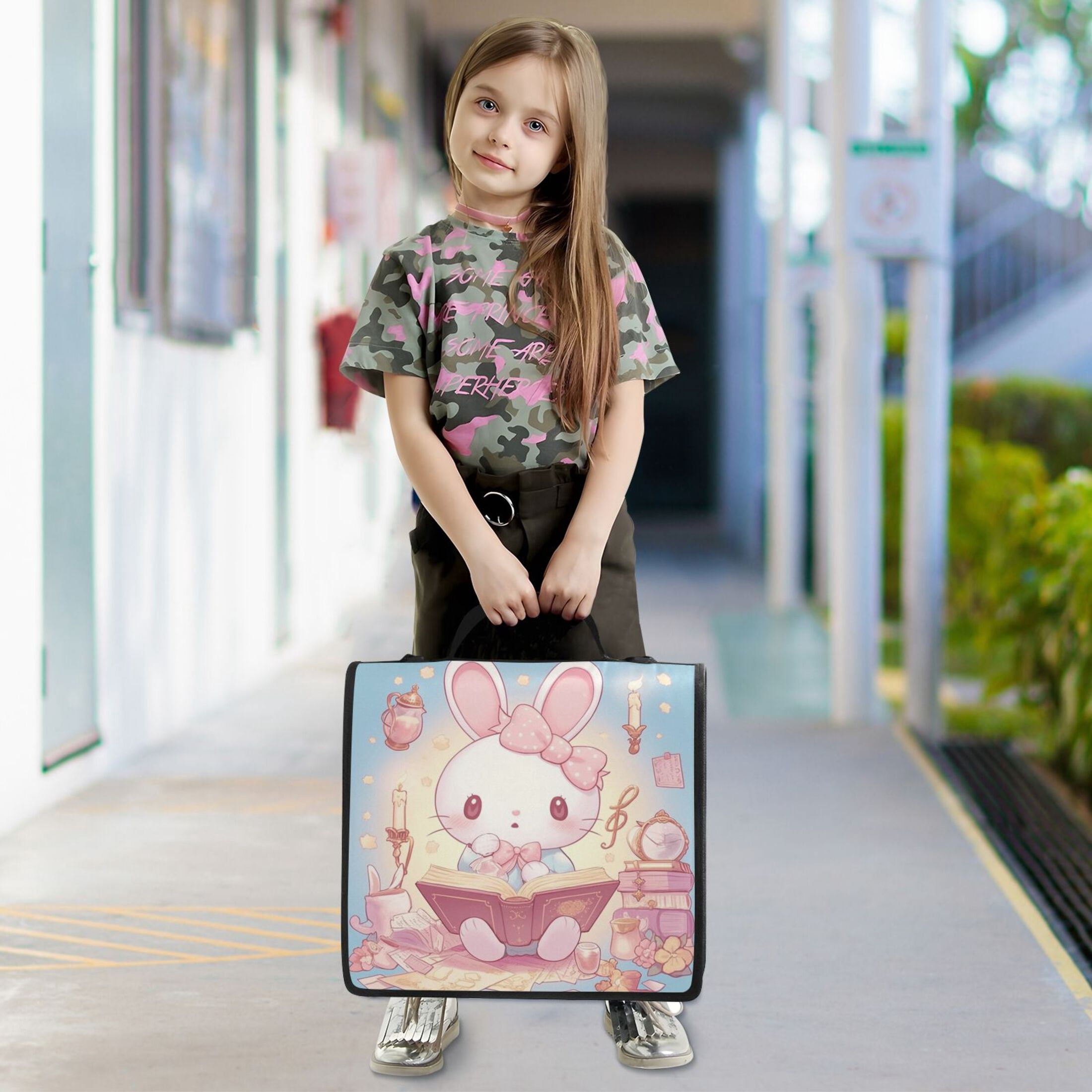 3 Ring Zipper Binder with Shoulder Strap Waterproof Trapper Keeper 2 Inch D-Ring 500 Sheets Capacity Cute Bunny Read Book