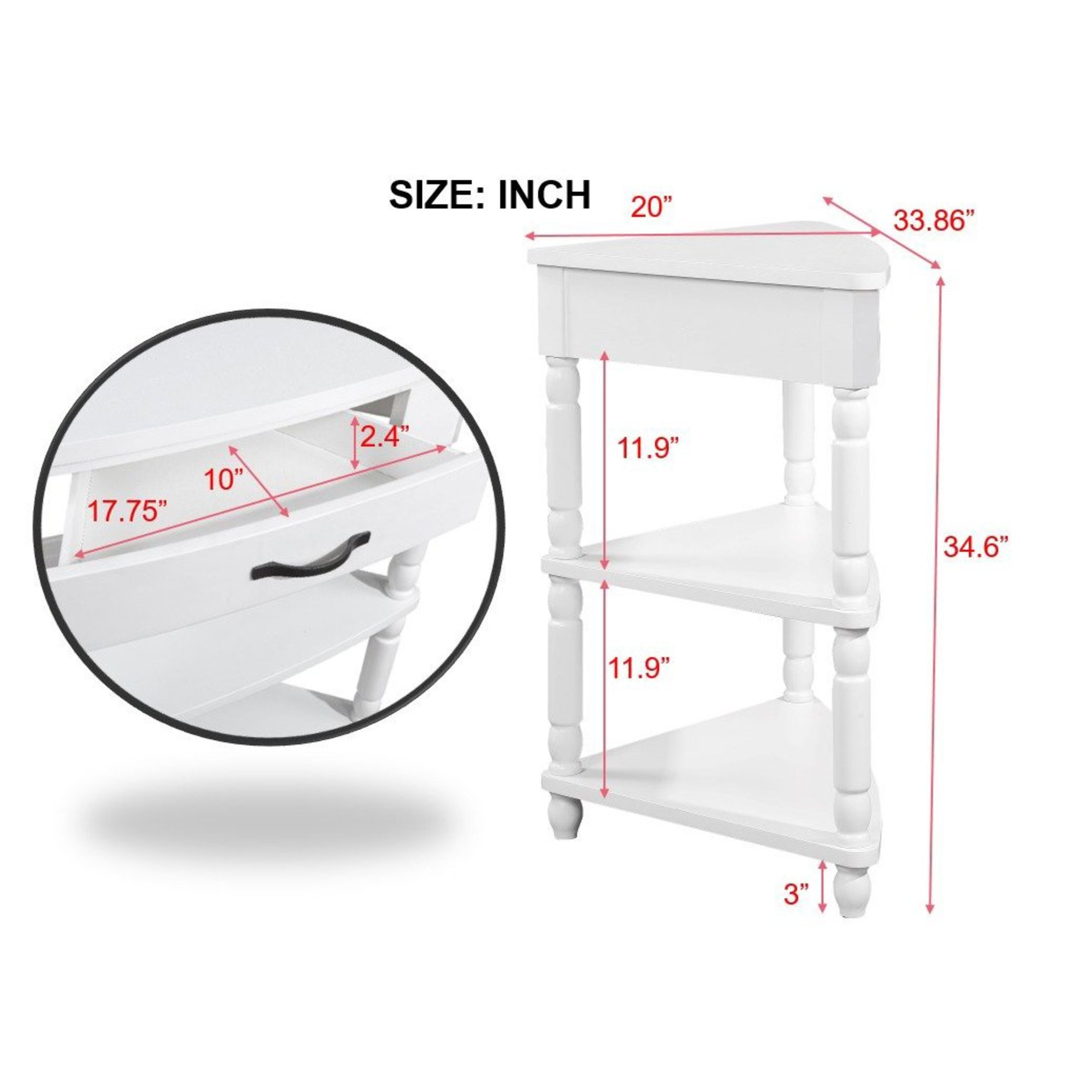 Noble House 34" Triangle Corner Table, MDF Table with Solid Wood Legs, Small Space/Living Room Side Table, Milk White
