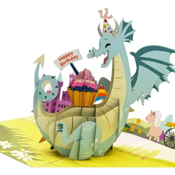 Happy Birthday Cute Dragon Pop-Up Card | Adorable 3D popup Design for All Ages | Perfect pop up birthday card for Birthdays Celebrations, and Special Moments
