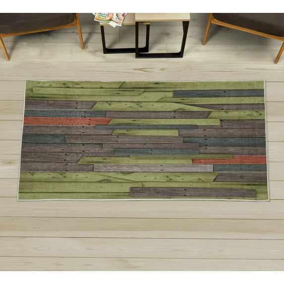 Rustic Decorative Rug, Grunge Wood Planks Barn House Door Nails Country Farm House Life Theme Layout, Quality Carpet for Bedroom Dorm and Living Room, 6 Sizes, Avocado Green, by Ambesonne