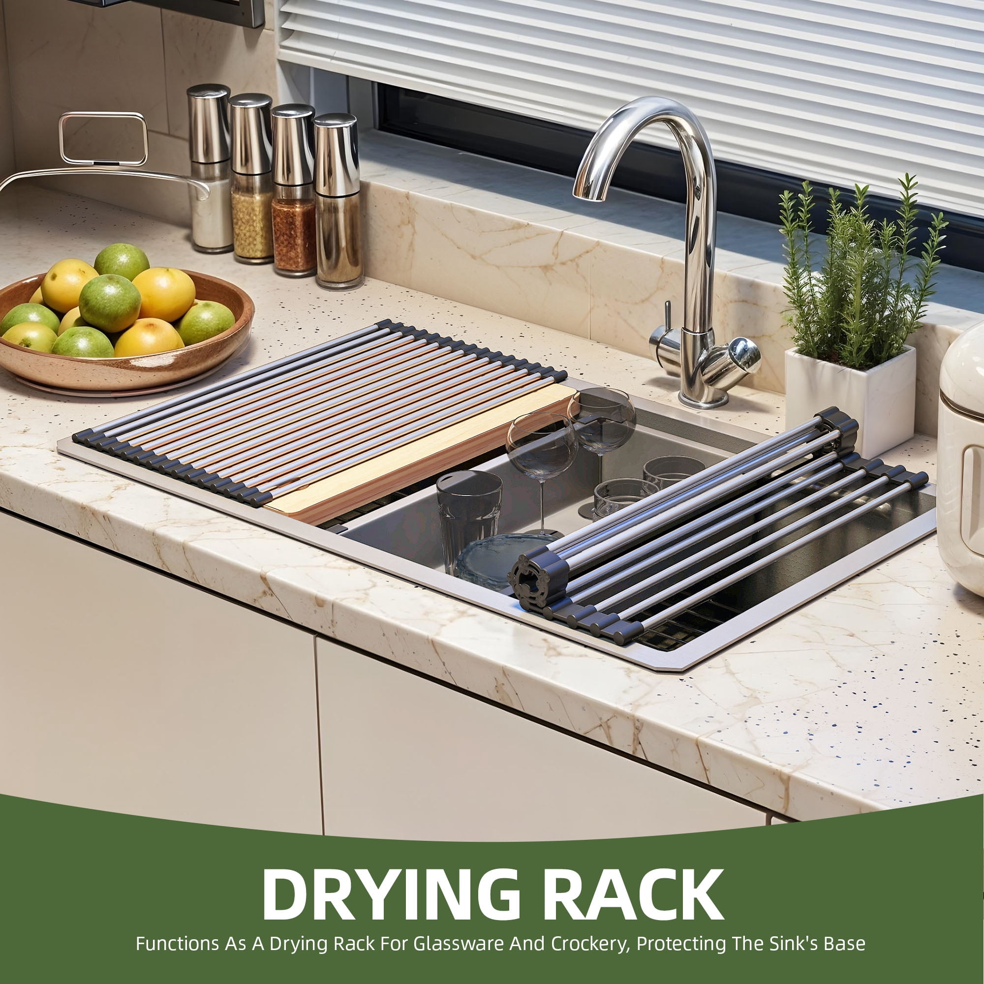 Uforic 32" Undermount Kitchen Sink Workstation, 304 Stainless Steel, Single Bowl, Honeycomb, Silver