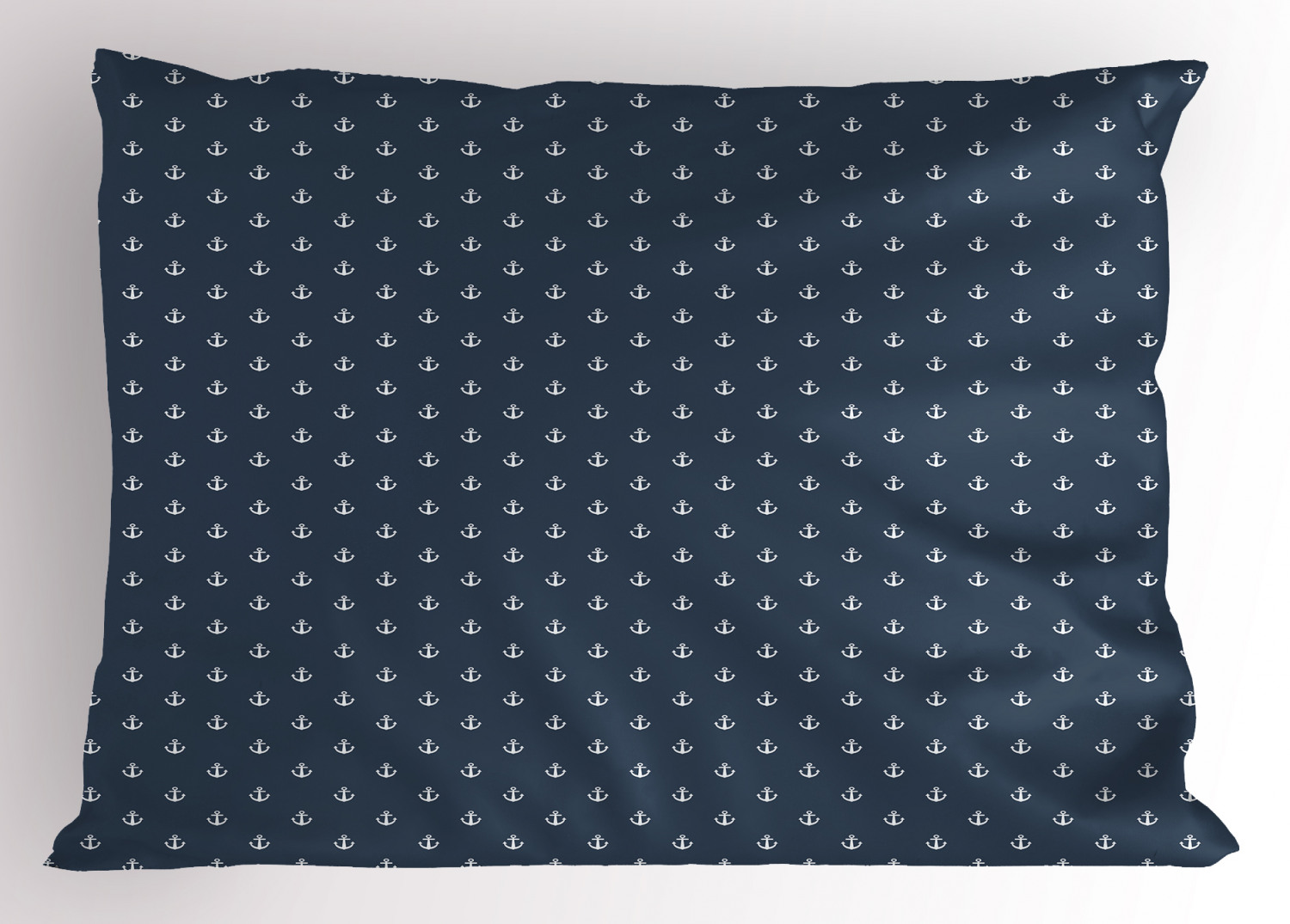 Navy Blue Pillow Sham Nautical Classical Pattern White Little Anchor