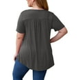 thumbnail image 3 of Femmes Mode Dentelle Solide Épissage Col Rond Manches Courtes T-Shirt Blouse Tops T-Shirt pour Femmes, 3 of 4
