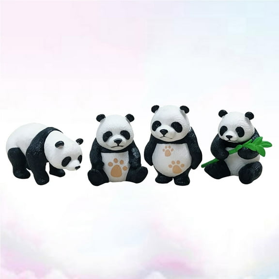 Pretyzoom 4Pcs Miniature Panda Figurines Assorted Color Landscape Decoration Outdoor Garden Supplies
