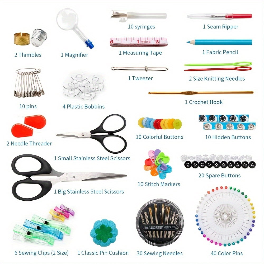 206pcs/ set All-in-One Sewing Kit for Beginners and Travelers - Includes Thread, Scissors, Needles, Thimbles, and Tape Measure - Perfect for Emergency Repairs