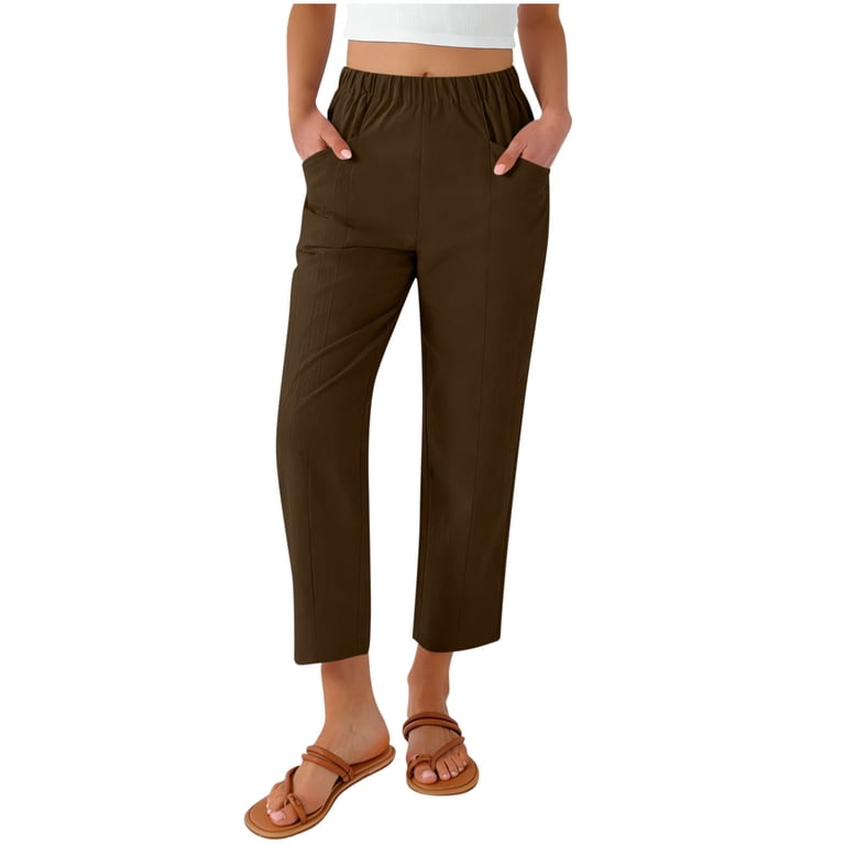 ZIFang Capris Pants for Women Athletic Women's Elastic Waist Cropped Pants Dress Casual Tapered Capris Pants Summer Beach Vacation Trousers with