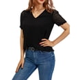 thumbnail image 5 of Douhoow Women Loose T-Shirts Summer Casual Blouse Solid Color Short Sleeve V Neck Tops, 5 of 6