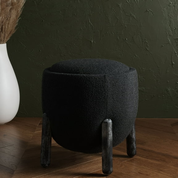 SAFAVIEH Couture Clarabella Modern Boucle Ottoman, Black