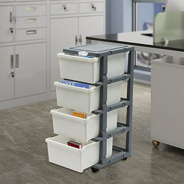 4-Drawer Plastic Storage Cart, Rolling Trolley with 4 Wheels, White Grey