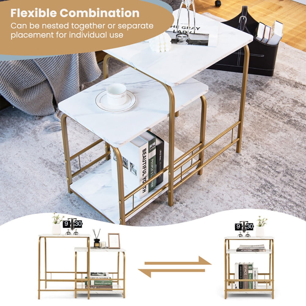 Finihen Coffee Table, Nesting Coffee Table, 2 Pieces Faux Marble Nesting Table for Small Space, for Living Room, Reception Room, White Finihen Coffee Table, Nesting Coffee Table, 2 Pieces Faux Marble Nesting Table for Small Space, for Living Room, Reception Room, White