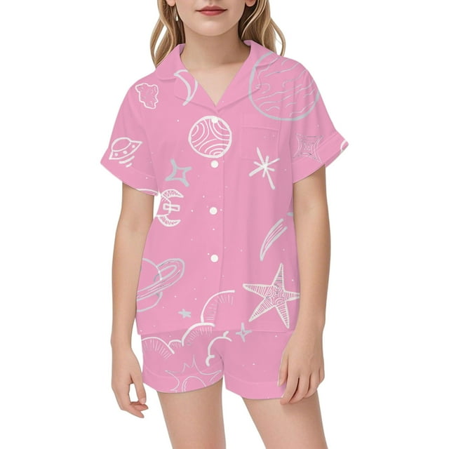 Ensemble de Pyjama pour Filles Imprimé Ludique Deux Pièces Vêtements de Nuit pour une Nuit Confortable et des Rêves Âges 2 à 13 Ans