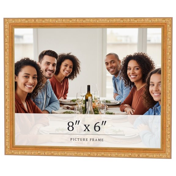 8x6 Frame Gold Solid Wood Picture Frame Width 1.125 Inches | Interior Frame Depth 0.375 Inches |