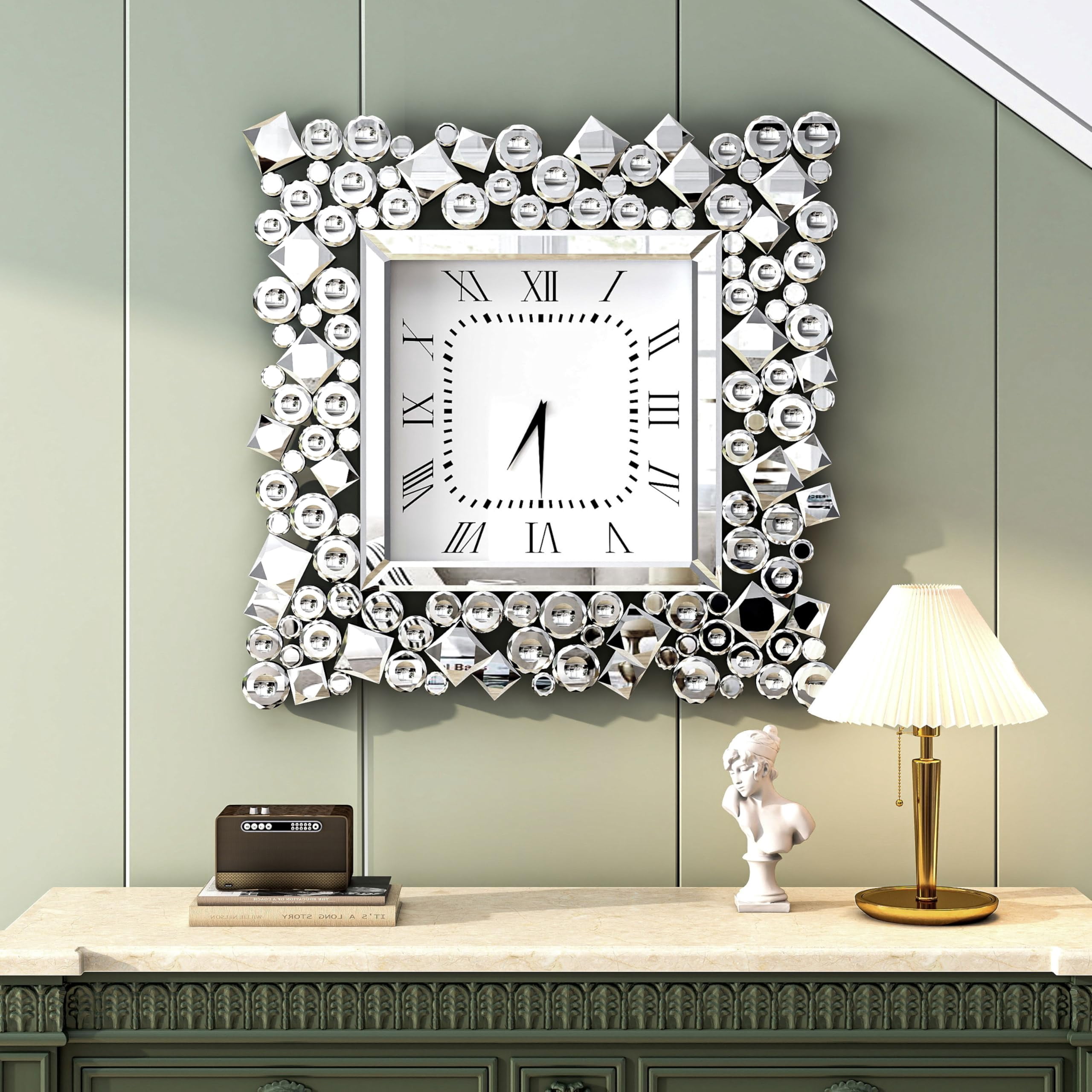 Free Shipping! DecMode 20 White Glass Mirrored Wall Clock with