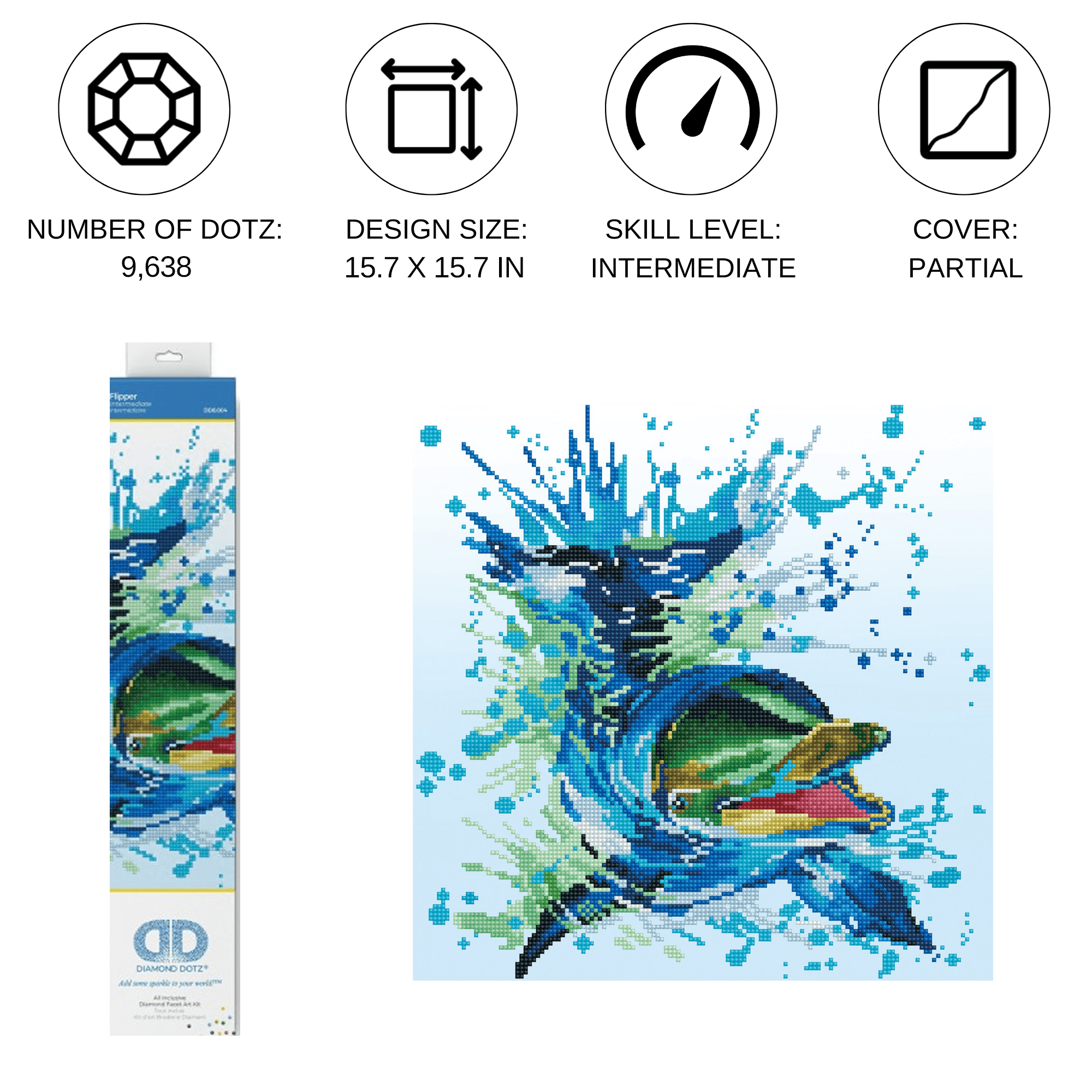 Diamond Dotz Flipper Dolphin Diamond Painting Kits for Adults - Diamond Art Kits a Relaxing Creative Craft Kit with Dotz Gems 15.7"x15.7