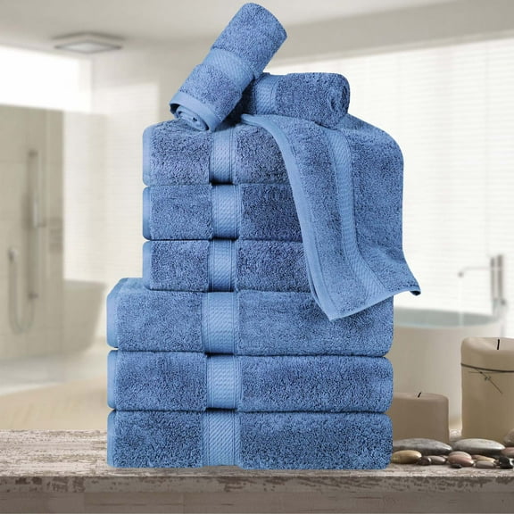 Superior Egyptian Cotton Heavyweight 9-Piece Towel Set, Denim Blue