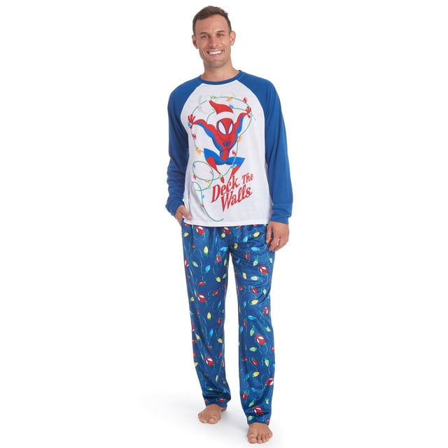 Marvel Spider-Man Christmas Mens Pajama Shirt and Pants Sleep Set Blue ...