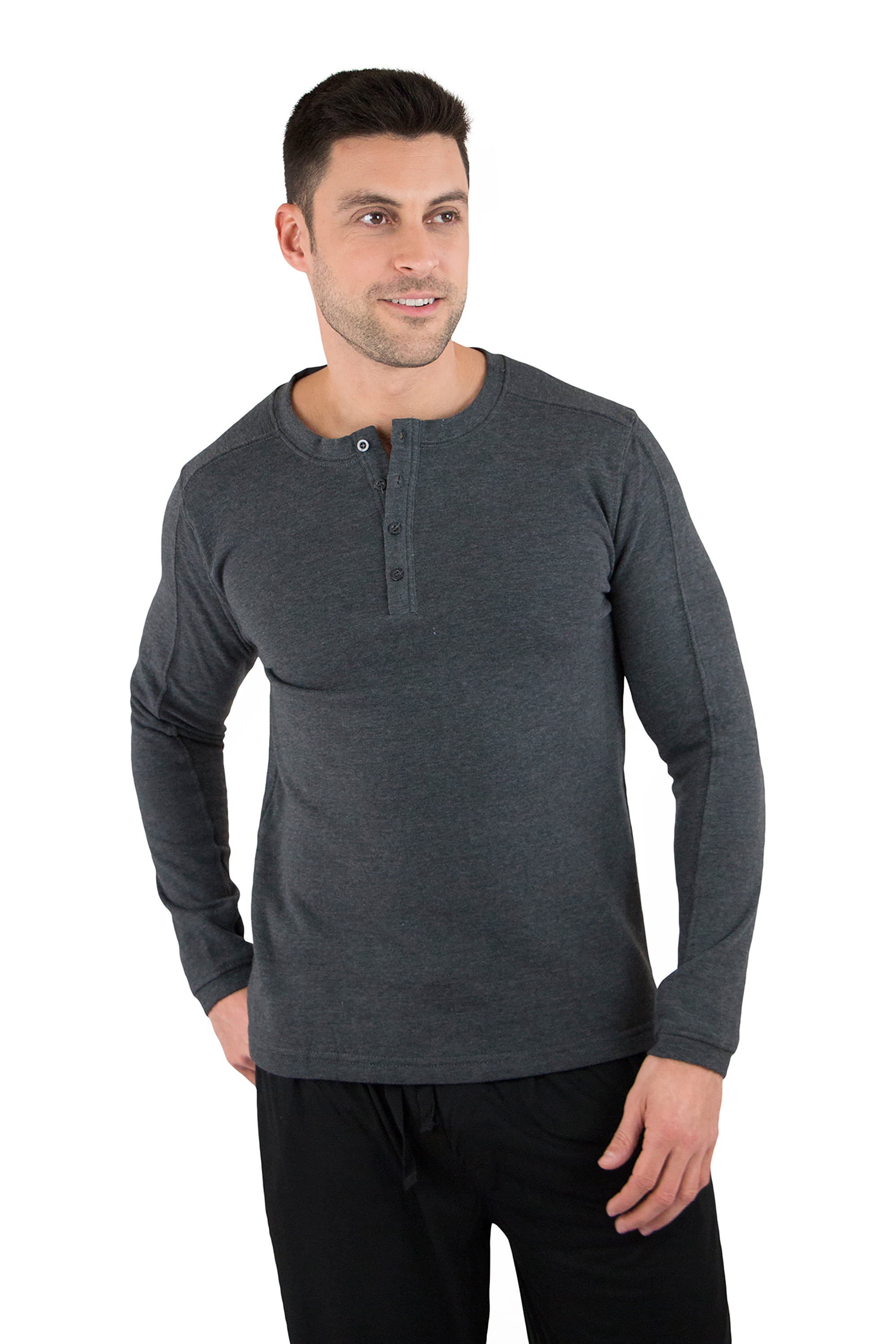 Intimo Mens Fleece Henley Pajama Sleep Top