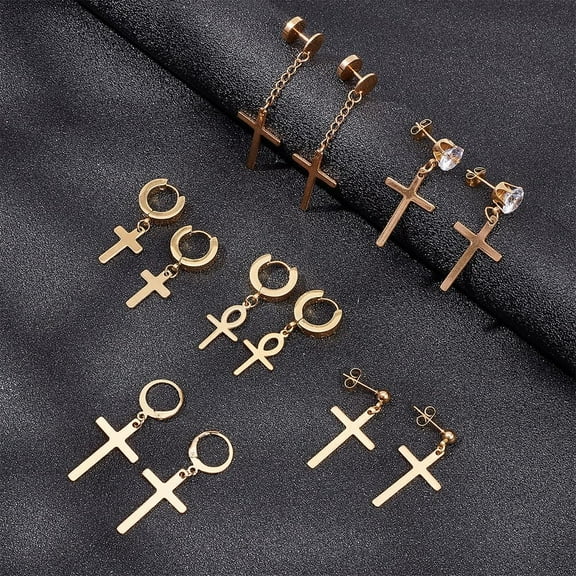 Cross Earrings Stainless Steel Stud Earrings for Men Cross Earrings Unisex Punk Earrings Men Earrings Hoop Earrings Hinged Cross Dangle Earrings