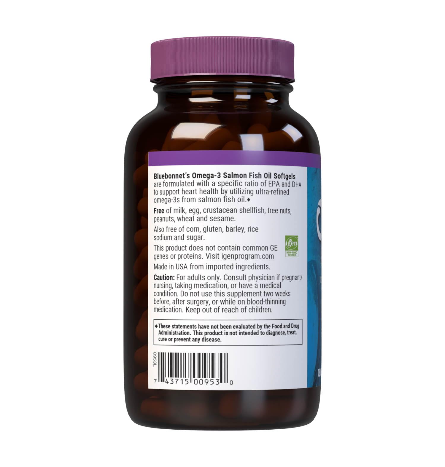 Bluebonnet Nutrition Omega-3 Salmon Oil Softgels 1000mg, Heart Health* - 180 Count