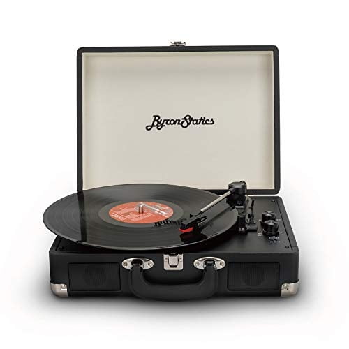 Tocadiscos Bluetooth 3 velocidades, ByronStatics portátil y smart. Parlantes incorporados, estuche, aguja extra, RCA y AUX - negro