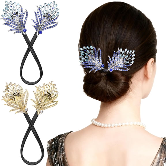 2 Pcs Bun Maker Crystal Hair Bun Maker French Twist Hair Disk for Women Feather Lazy Hair Curler Hair Accessories for Women Girls