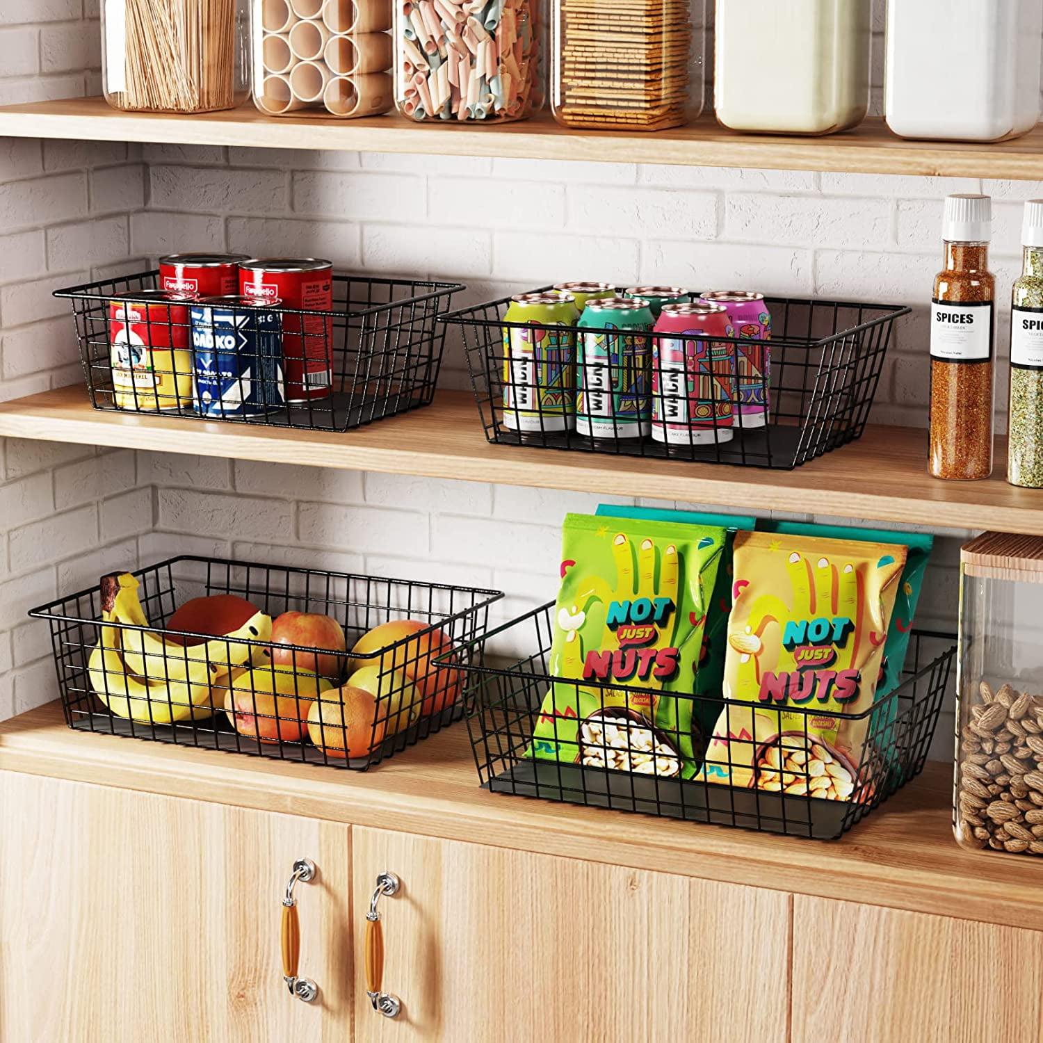 X-cosrack XXL Stackable Wire Baskets for Pantry Organizers and Storage, 2  Pack Snack Organizer Baskets with 4 Removable Dividers, Metal Pantry  Storage