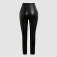 thumbnail image 4 of Fiaer Black Leather Leggings for Women Front Button Closure Tummy Control Yoga Pants Plus Size High Waisted Stretch Tight Workout Trousers Black XL, 4 of 9