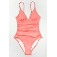 thumbnail image 2 of Cupshe Women's Pink Ruched One Piece Swimsuit Plunging Neckline Monokini, 2 of 5
