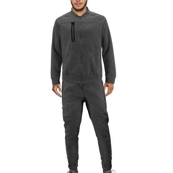 Men's Classic Leisure Gym Sport Casual Athletic Running Jogging Tracksuit Set (Charcoal, L)
