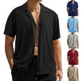thumbnail image 5 of Chiccall Mens Shirts Fashion Casual Solid Textured V Neck Short Sleeve Tops Button Down Summer Beach Shirts Blouse, 5 of 5