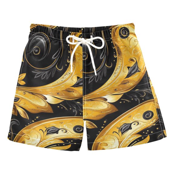Gold Modern Art Deco Boys Swim Trunks Quick Dry Boy Swim Shorts for 3-14 Years