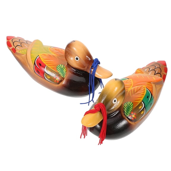 LABSERRON 2Pcs Hand Painted Wooden Mandarin Ducks Sculpture Wedding Decoration Desktop Home Artware