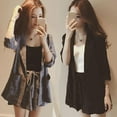 thumbnail image 4 of Women's 2 Pieces Vintage Long Sleeve Lapel Blazer with Elastic Waist Shorts Set, 4 of 4