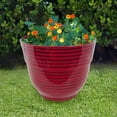 thumbnail image 2 of Alpine Corporation Red Glossy Striped Planter with Drainage Hole, 2 of 2