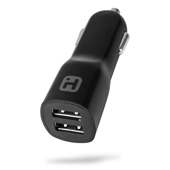 iHome Dual Port USB Car Charger, 2.1A/12W Fast Charge, Compact, Portable & Universal