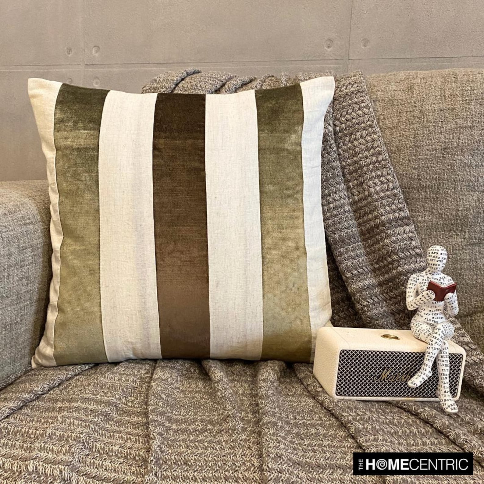 The HomeCentric Decorative Pillows cover Brown 26"x26" (65x65 cm) Velvet Striped And Linen Outdoor furniture Euro Pillow Shams, Patchwork Modern Style - Velvet Band Earthy