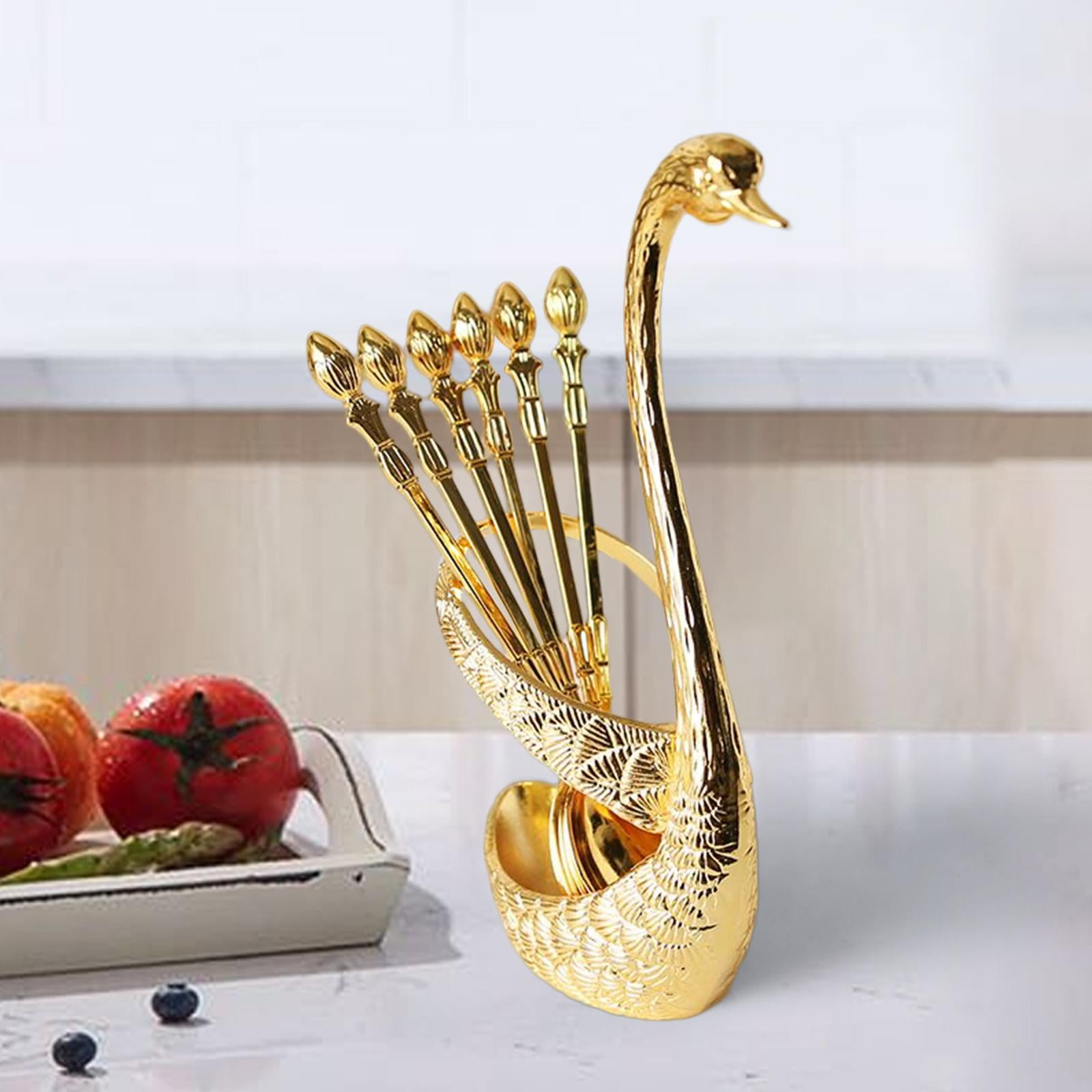 Nishiyuenyi 2Set Metal Coffee Spoon Set with Swan Base Holder Elegant