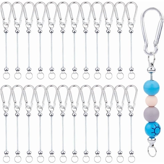 25Pcs Beadable Keychain Bars Metal Blank Keychain Bars Carabiners Clips with DIY Bead Aluminum Spring Snap Hook for DIY Handbag Bags Key Rings Craft Jewelry Making