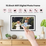 64GB Frameo Digital Picture Frame, TEMASH 15.6 Inch Large Digital Photo Frame WiFi, 1920*1080 FHD IPS Touchscreen Auto Rotate, Easy to Share Photos Videos, Black with White Mat