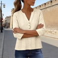 thumbnail image 6 of Womens Tops 3/4 Sleeve Dressy Casual Blouses with Buttons Summer Eyelet Business Shirts Tunics 2026 Spring Clothes Light Yellow 3XL, 6 of 9